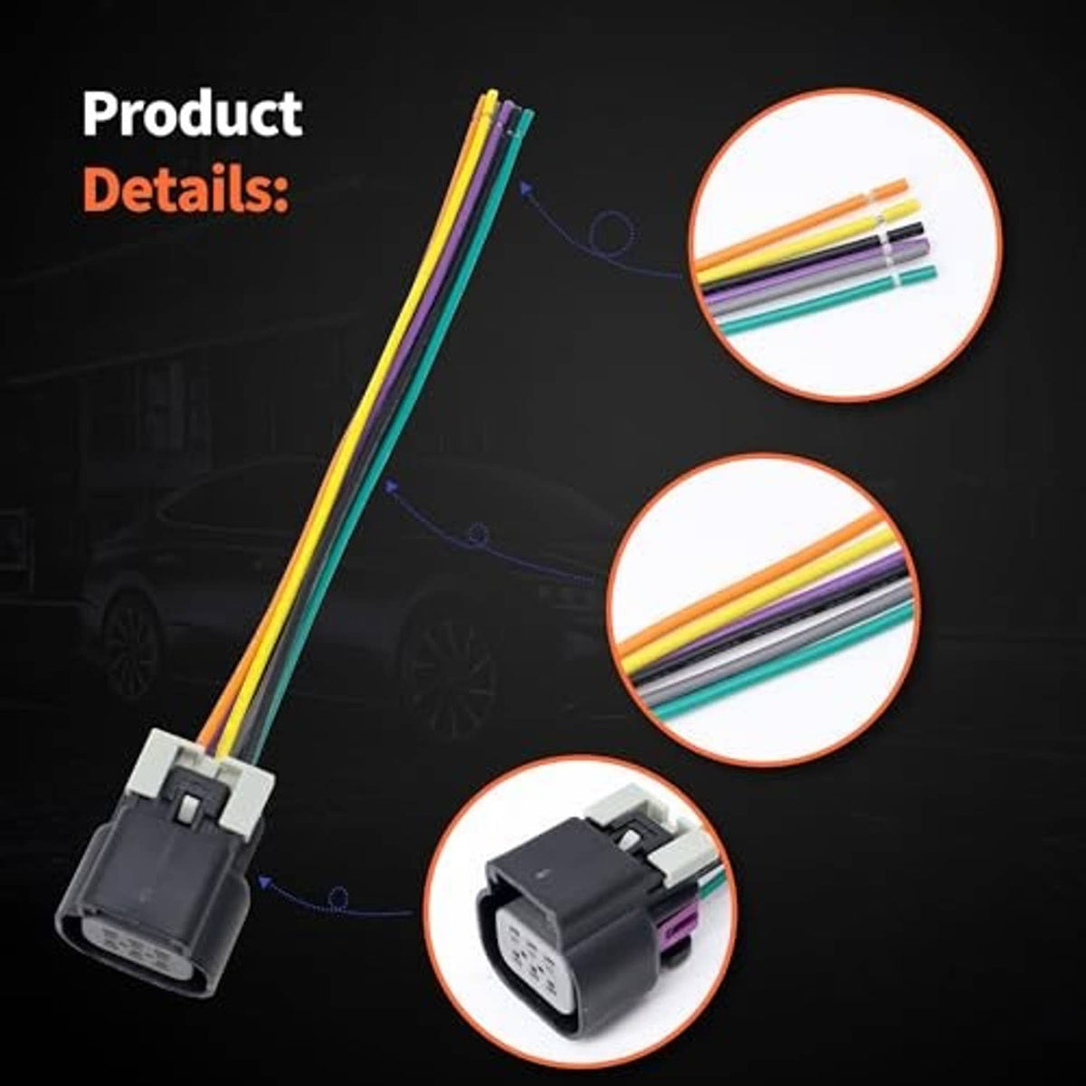 Throttle body connector harness pigtail with rainbow wire leads and small plug