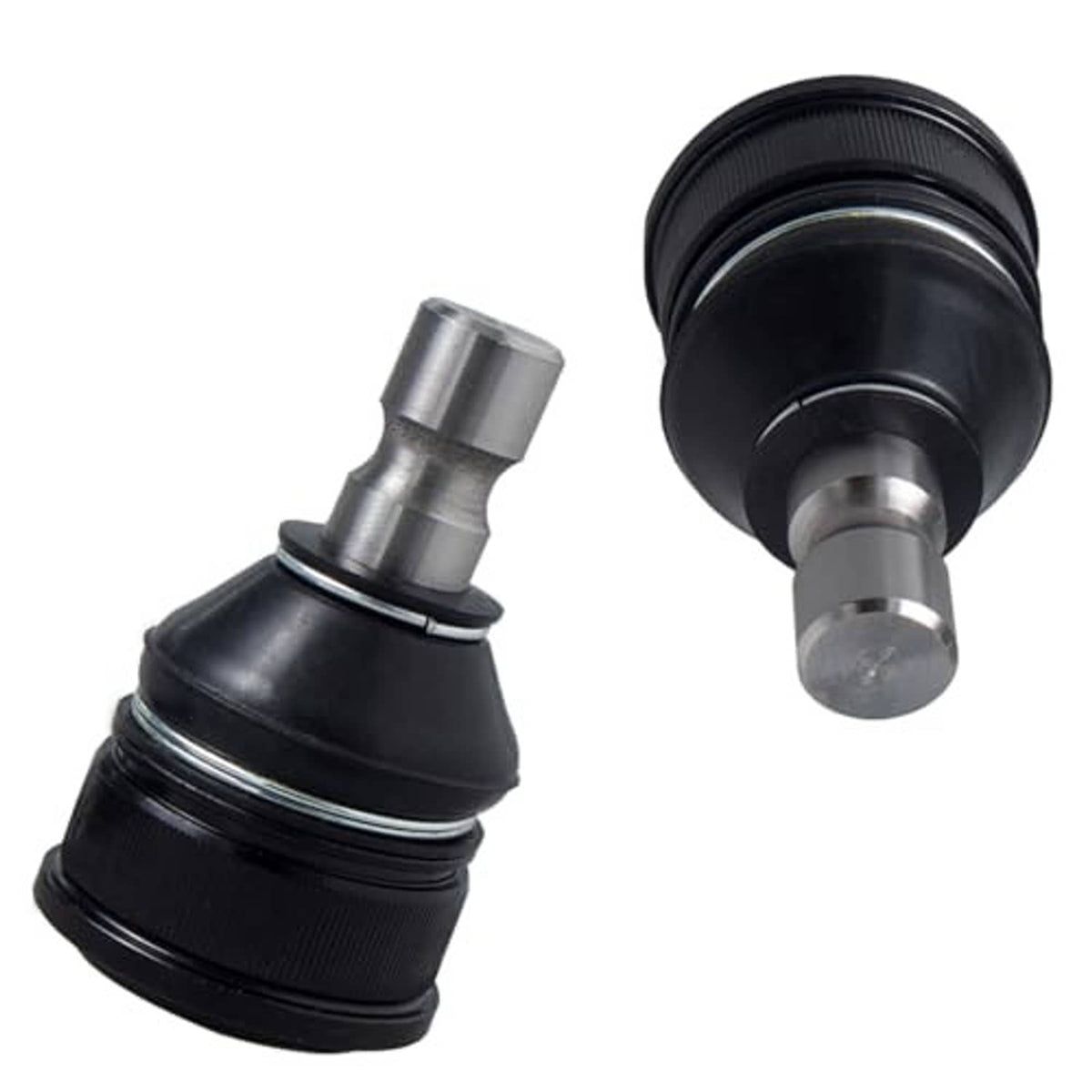 Front upper ball joints set, black boots with metal ball joint housings, side view