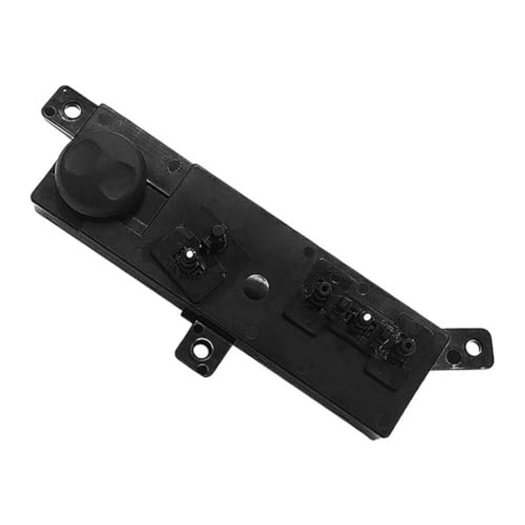 Black front LH power seat switch module with circular control and wiring contacts