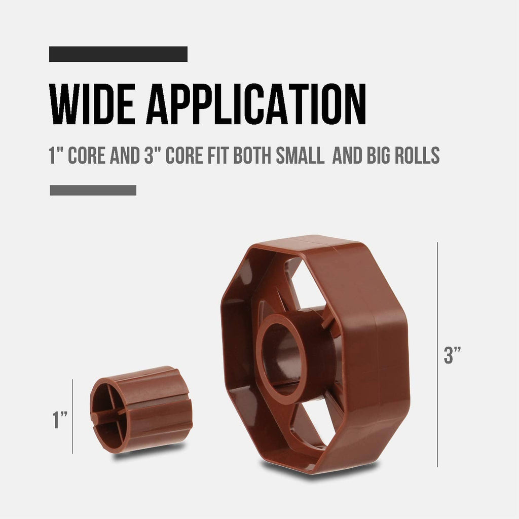 Brown tape roll core holder and small core adapter for wide rolls