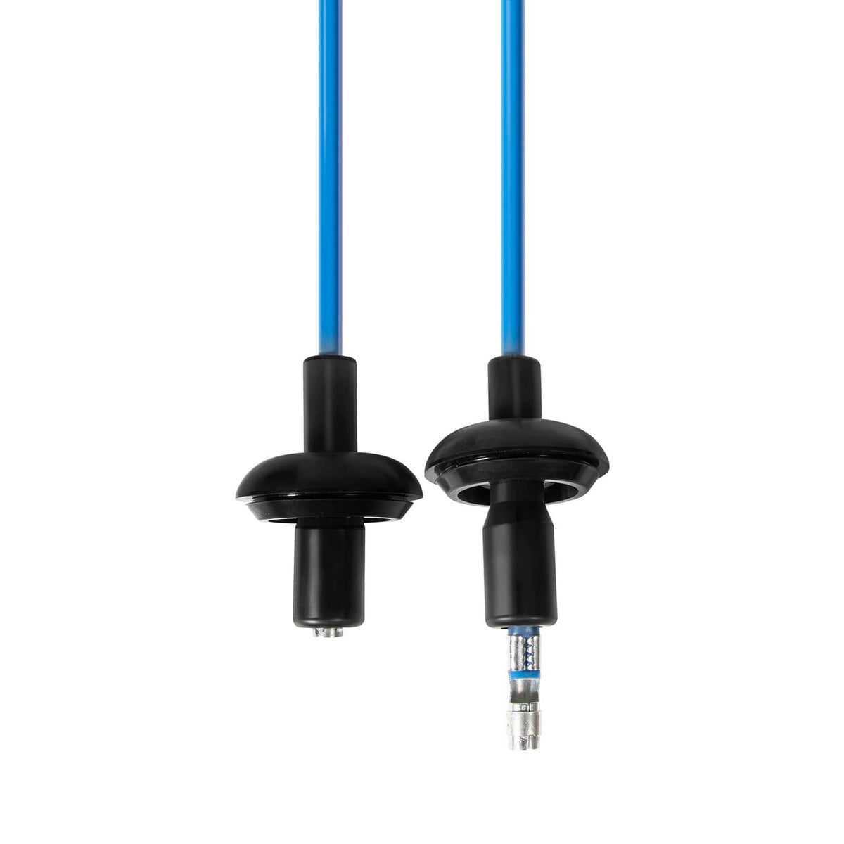 Blue ignition spark plug wire set with black boots and metal terminal ends