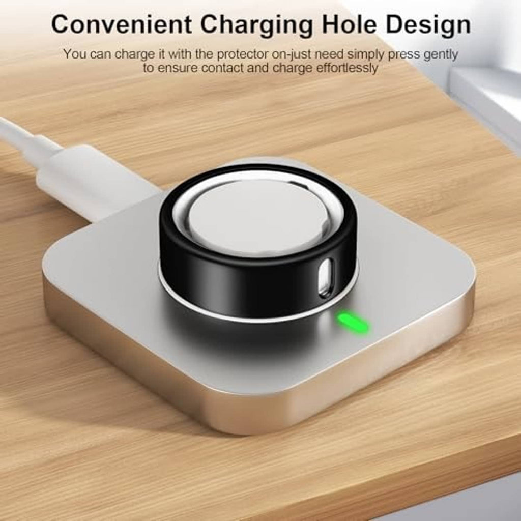 Black TPU ring cover with charging contact opening on wireless charger