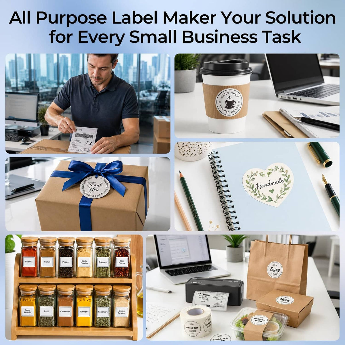 Thermal label printer for shipping boxes with printed gift and package labels