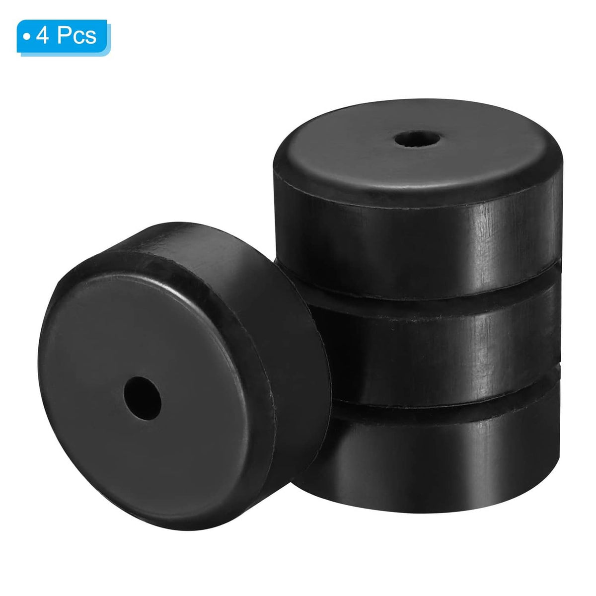 Black rubber spacer set of 4, stacked spacers with center holes