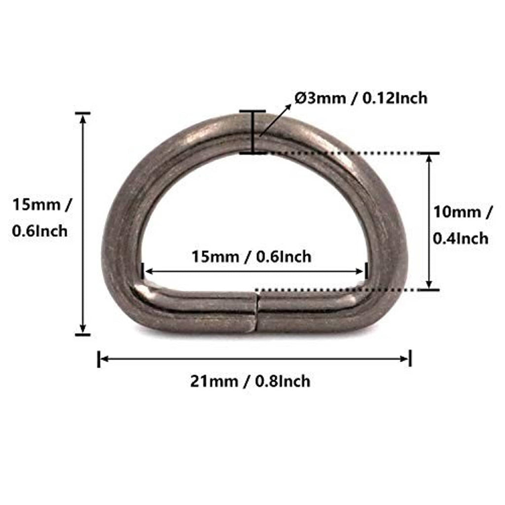 Metal D-ring buckle, 5/8-inch, non-welded, with size measurements shown