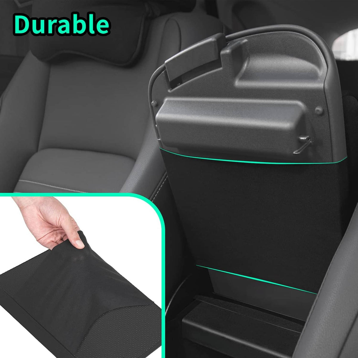 Black memory foam console cover pad installed in center console storage area