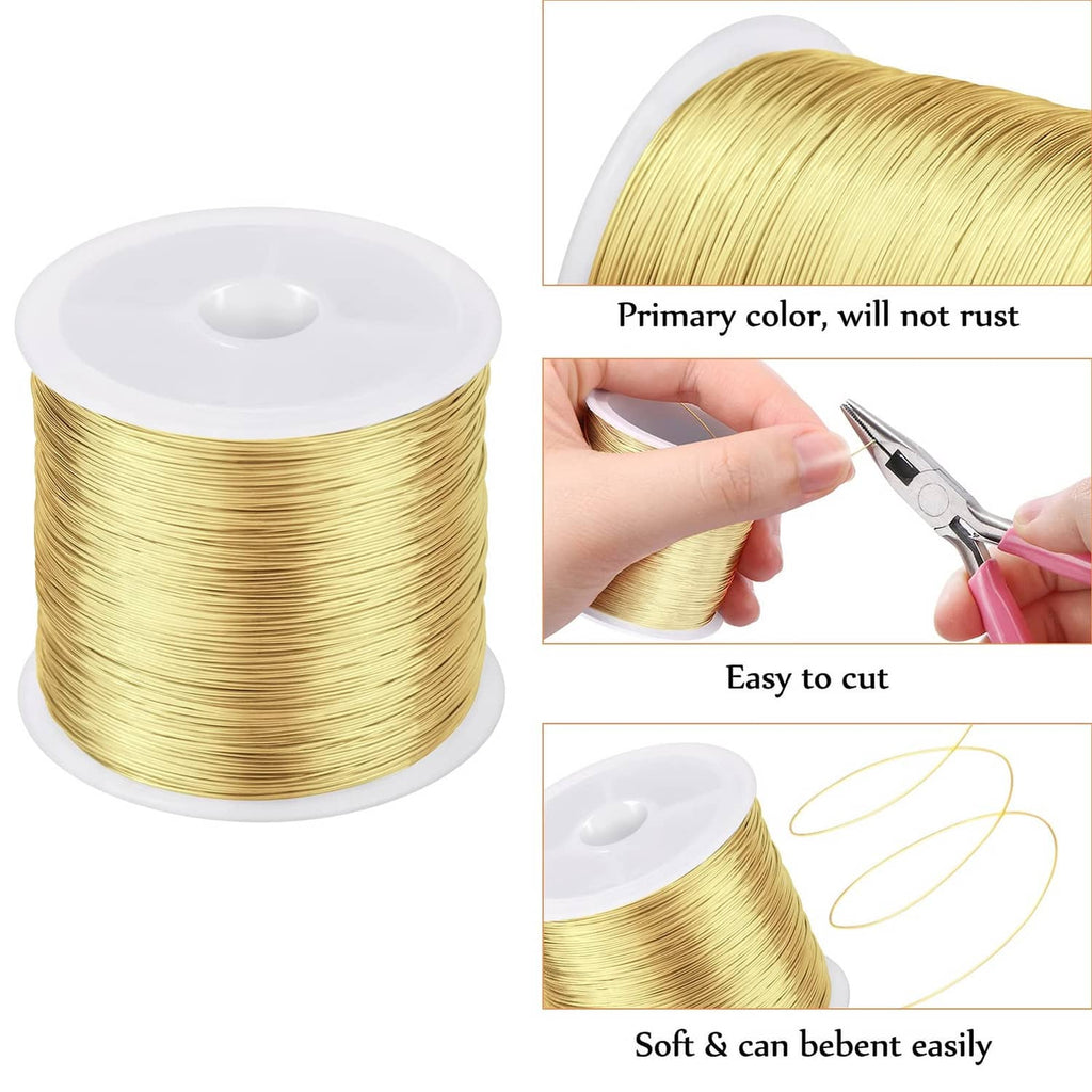 Gold copper jewelry wire spool with bendable strands and cutting tool