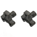 Two gray microwave turntable coupler shafts, cross-shaped with central hole