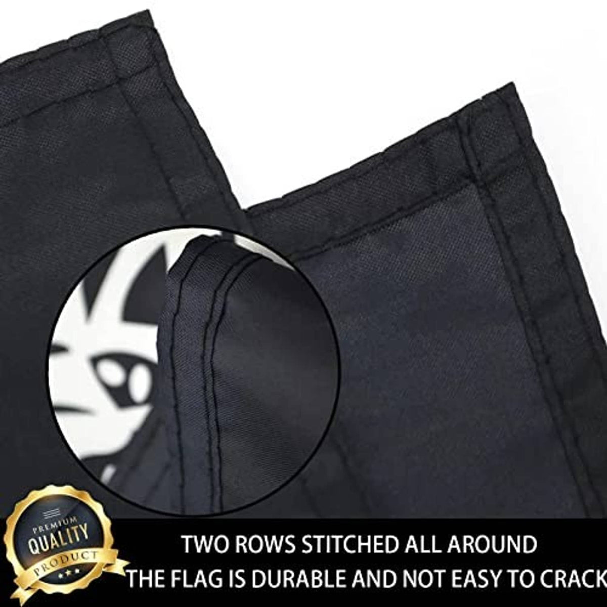 Black POW-MIA flag corner with two-row stitched hem for durable edges