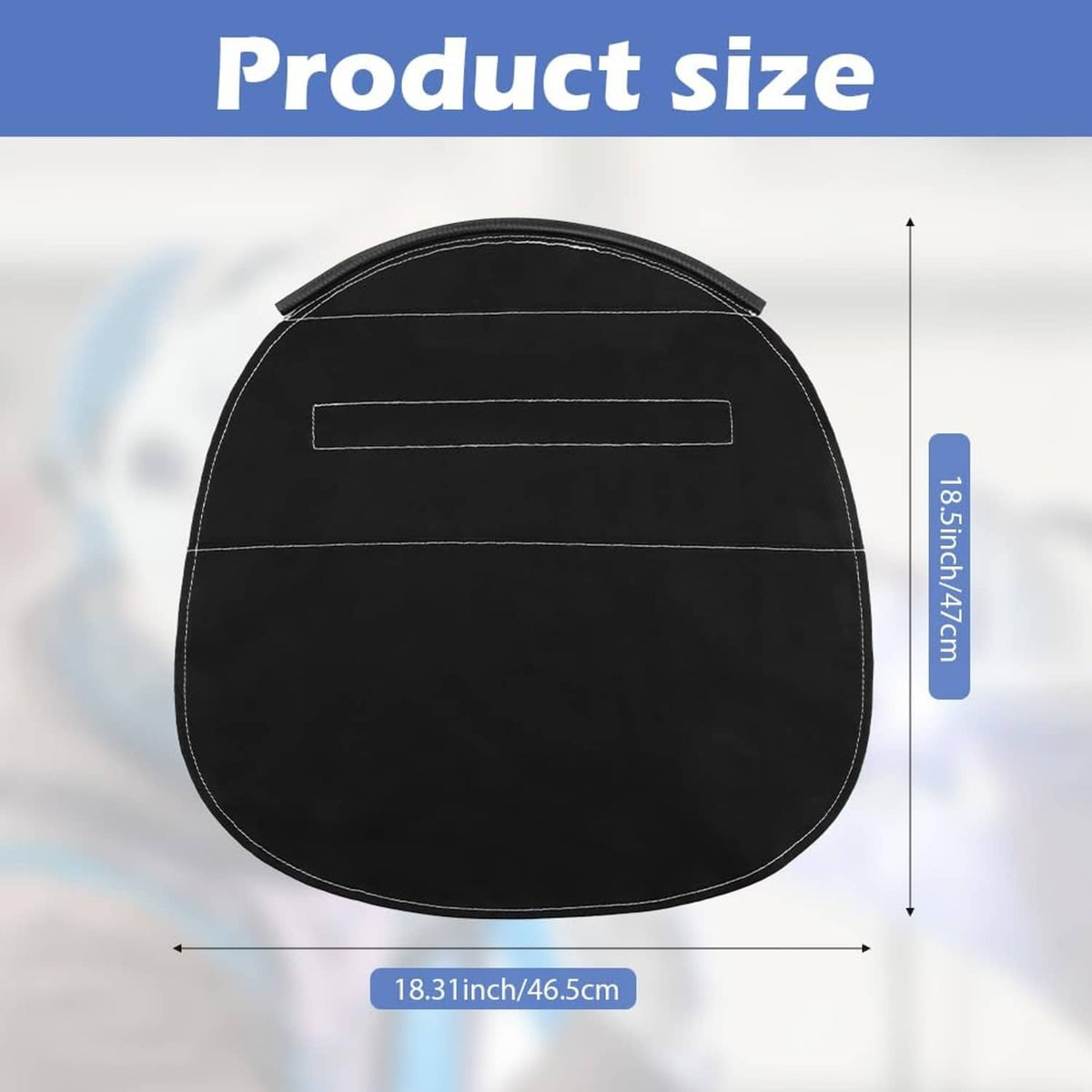 Black round welding helmet cover with front strap and outer stitched border