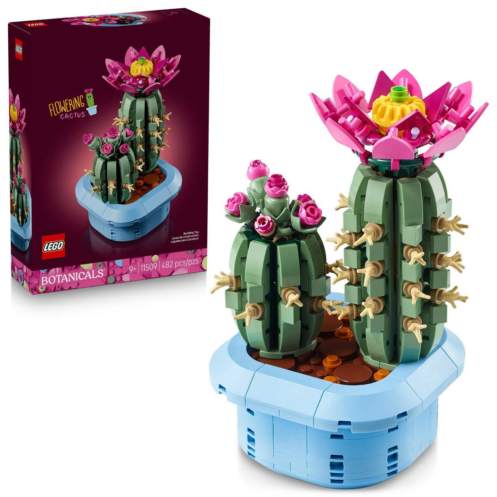LEGO Botanicals flowering cactus building set with pink blossoms and blue display base