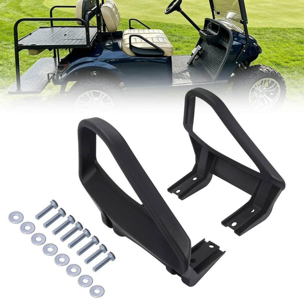 Golf cart seat armrest/hip restraint set, black plastic, with mounting hardware