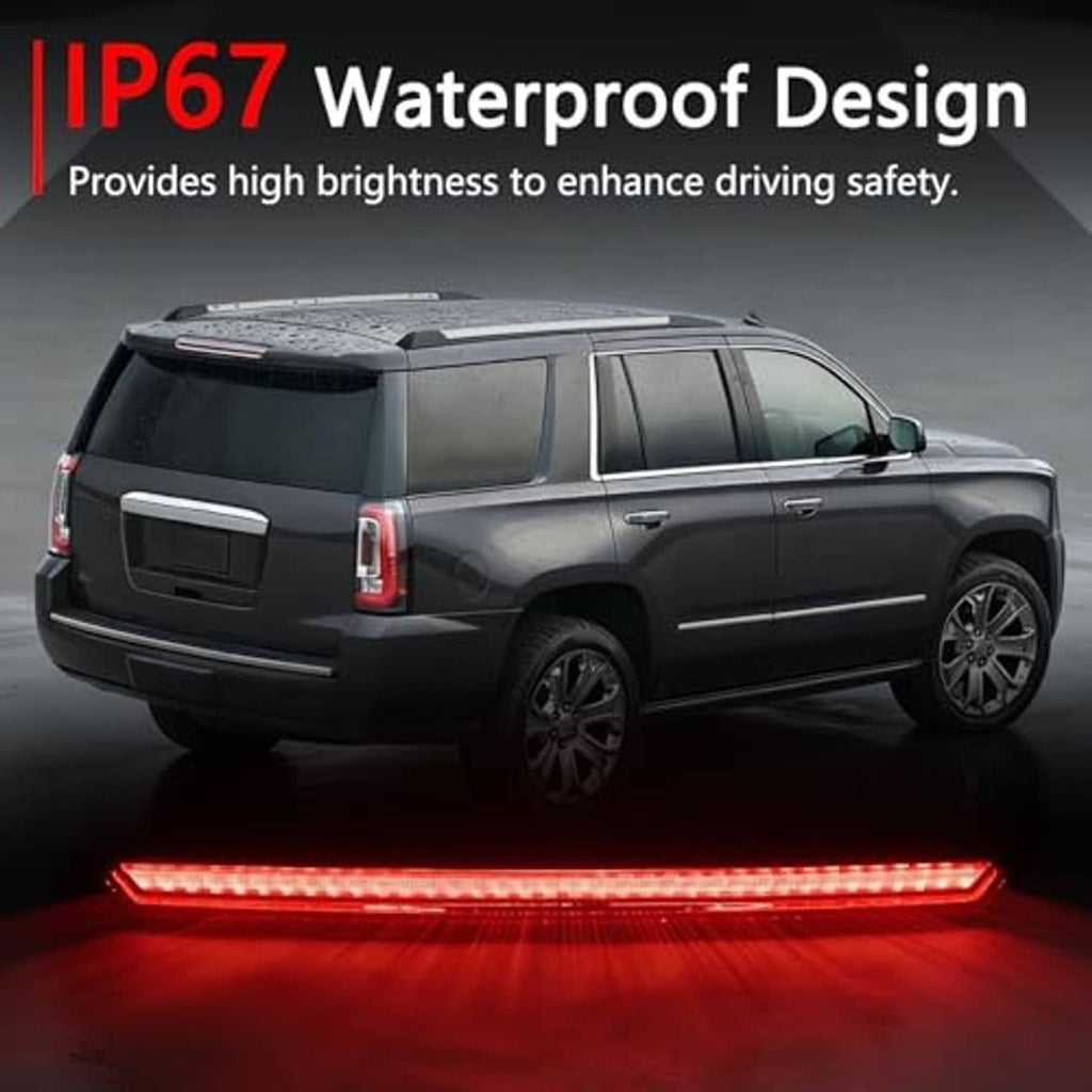 LED third brake light showing bright red illuminated strip in black housing