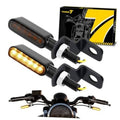 Black motorcycle LED turn signals with amber sequential light strips