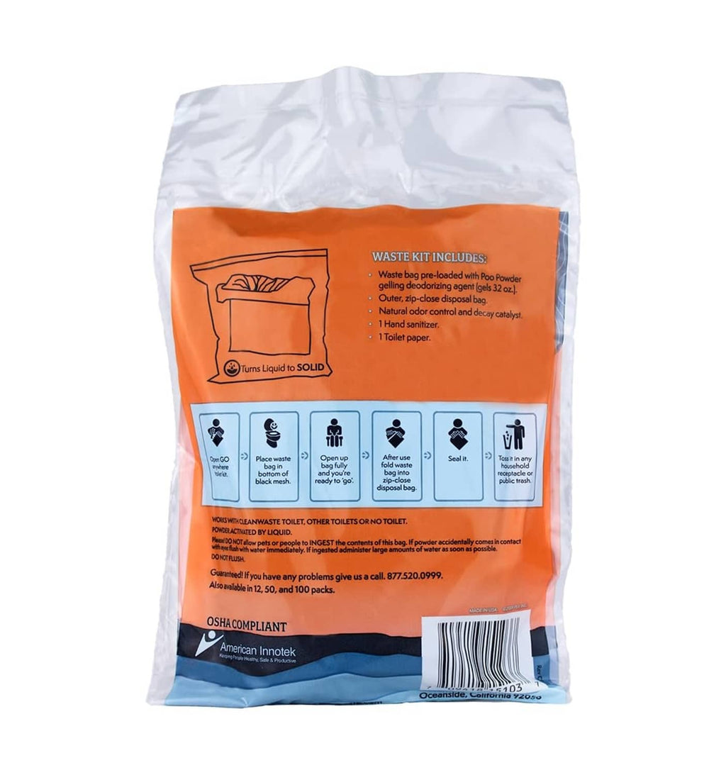 Cleanwaste Original WAG Bag package back with disposal icons and instructions
