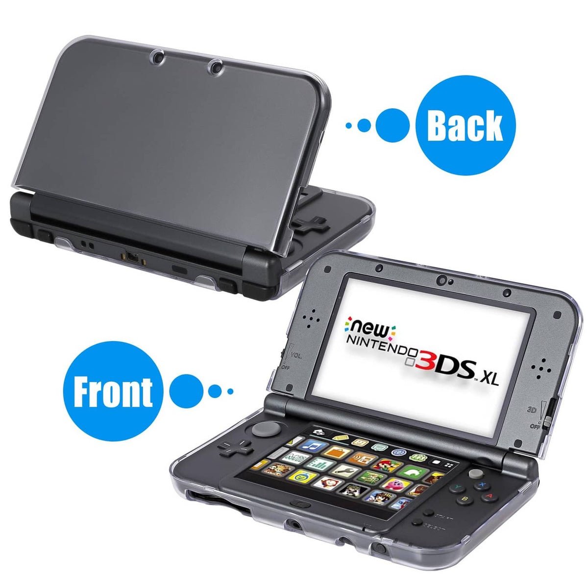 Front and back pieces of clear hard shell case for New Nintendo 3DS XL