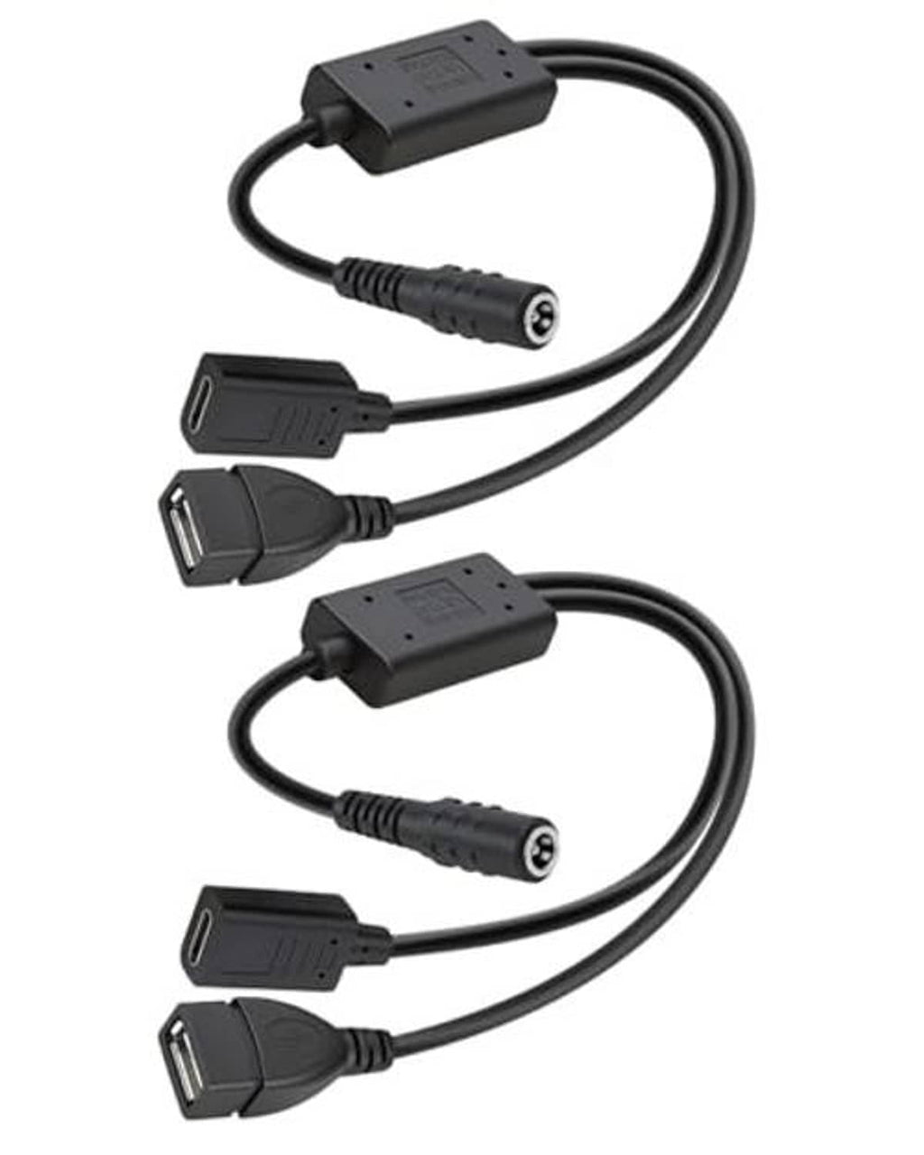 DC to DC buck converter adapter cables with 5.5x2.1 barrel connector and dual USB outputs