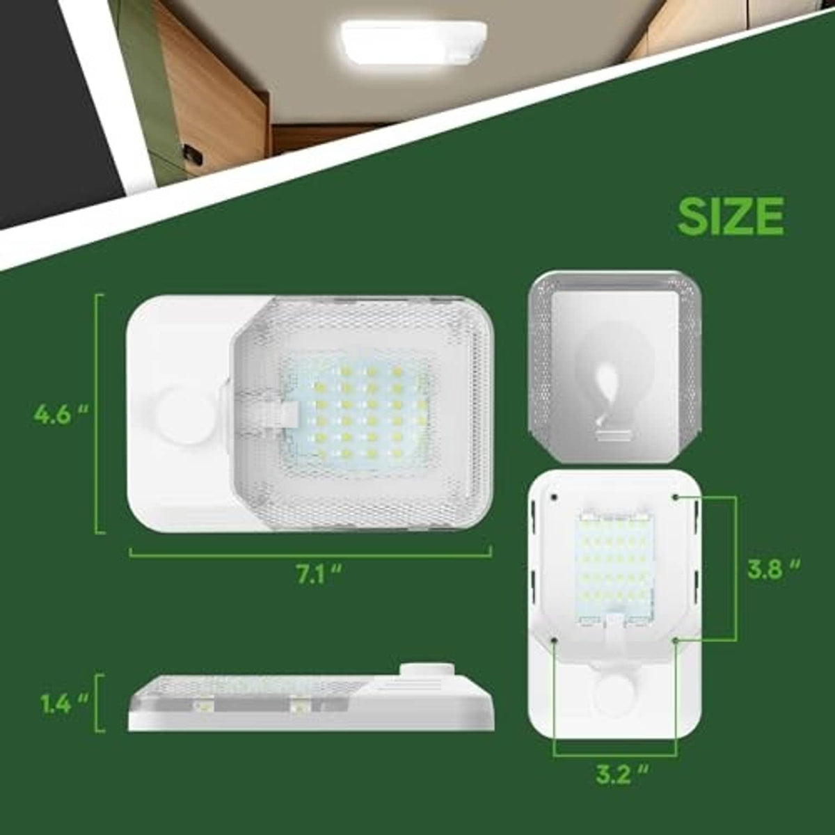 RV LED dome ceiling light size diagram showing overall dimensions and LED window