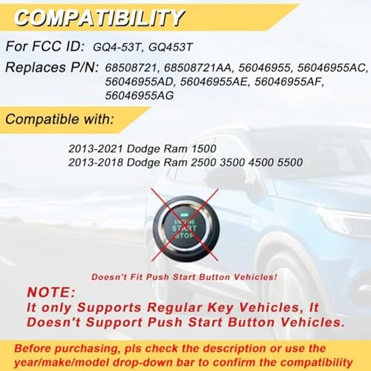 Black key fob replacement remote with lock/unlock and red PANIC button