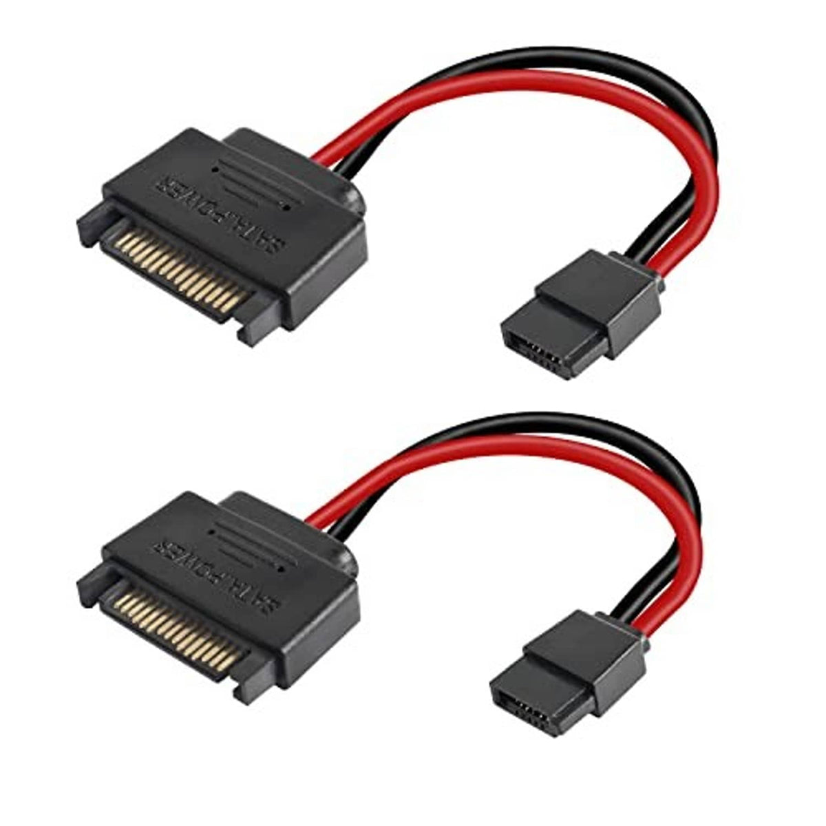 Two SATA power adapter cables, 15-pin male to 6-pin slimline, red and black wires