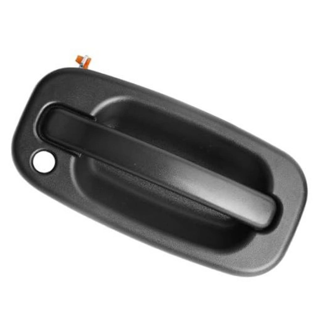 Black exterior door handle with oval bezel and recessed grip