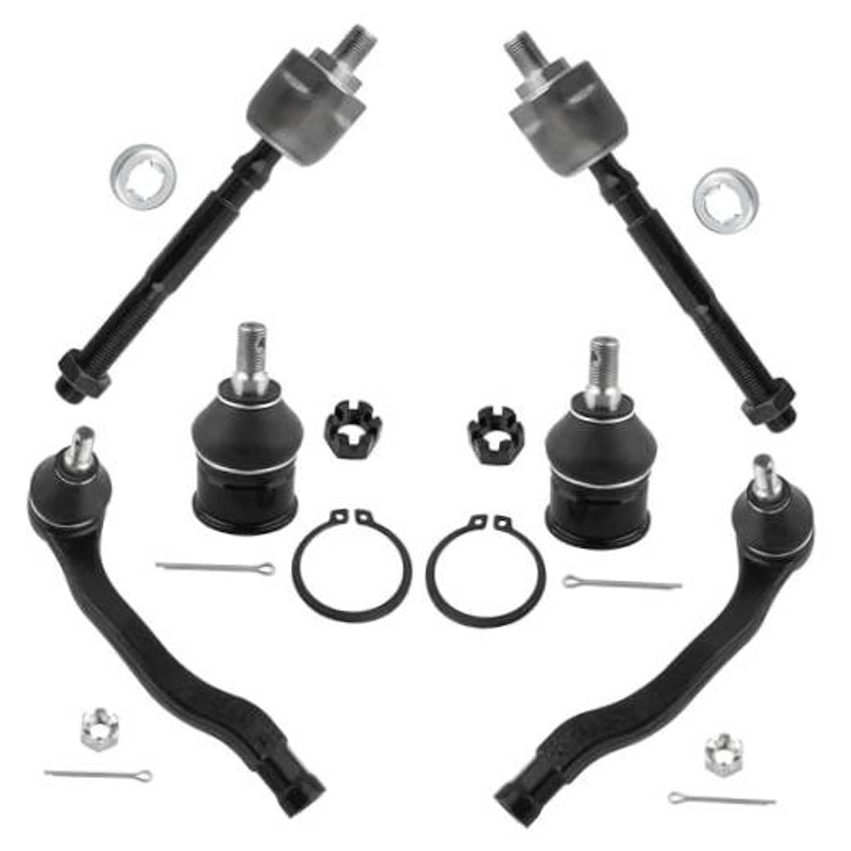 Front suspension tie rod and lower ball joint replacement set with hardware