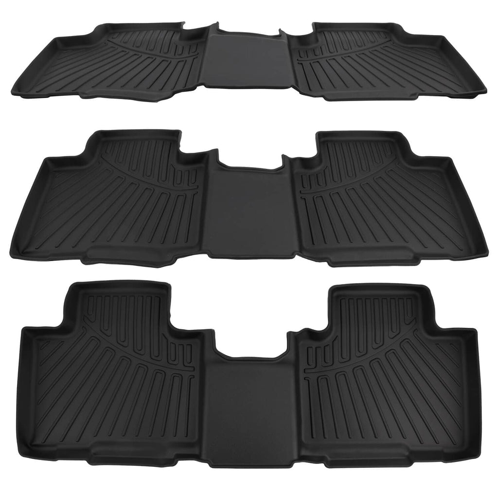 Black all-weather front and rear floor mat set with multiple molded pieces