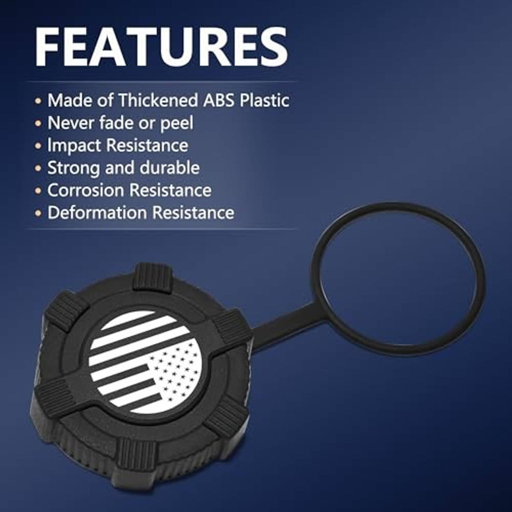 Black U.S. flag fuel tank dust cap with loop handle and ridged grip texture