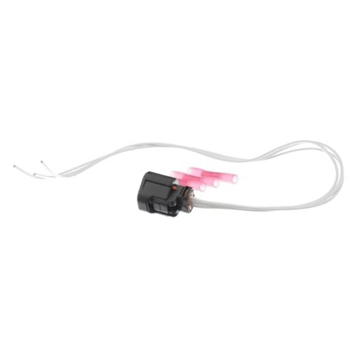 Camshaft position sensor connector harness pigtail with black plug and pink-tipped splice