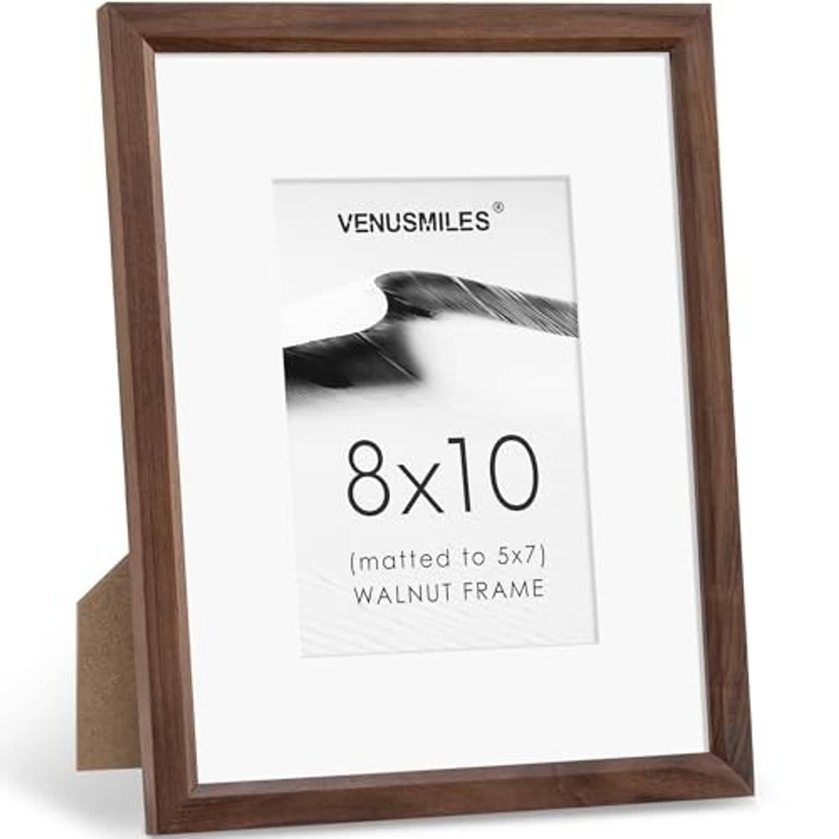 Walnut 8x10 picture frame with white mat opening and front glass