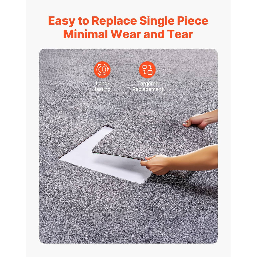 Gray speckled carpet tile replacement section being swapped with minimal wear