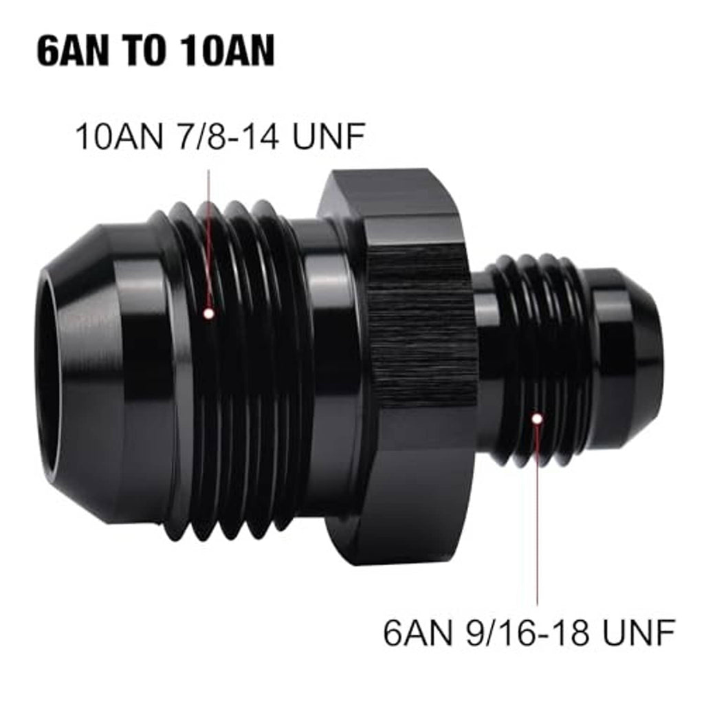 Black straight AN flare reducer coupler union, ridged threads on both male ends