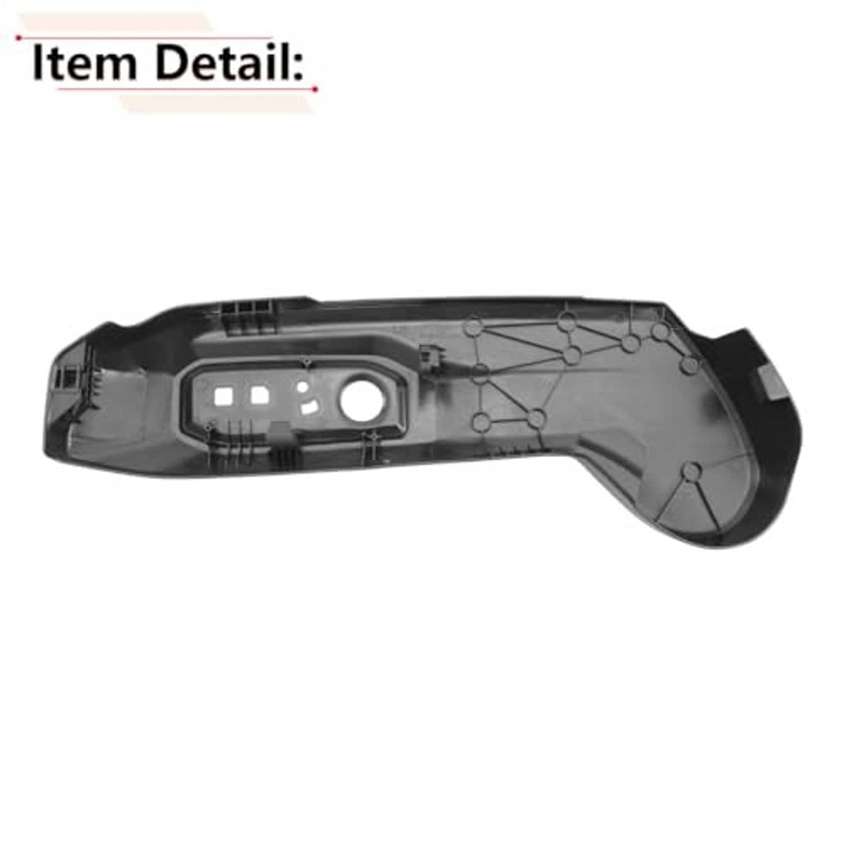 Driver side seat panel trim cover back side, dark plastic with wiring/clip molded details