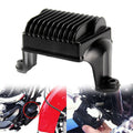 Black voltage regulator rectifier with cooling fins and mounting tabs for motorcycle
