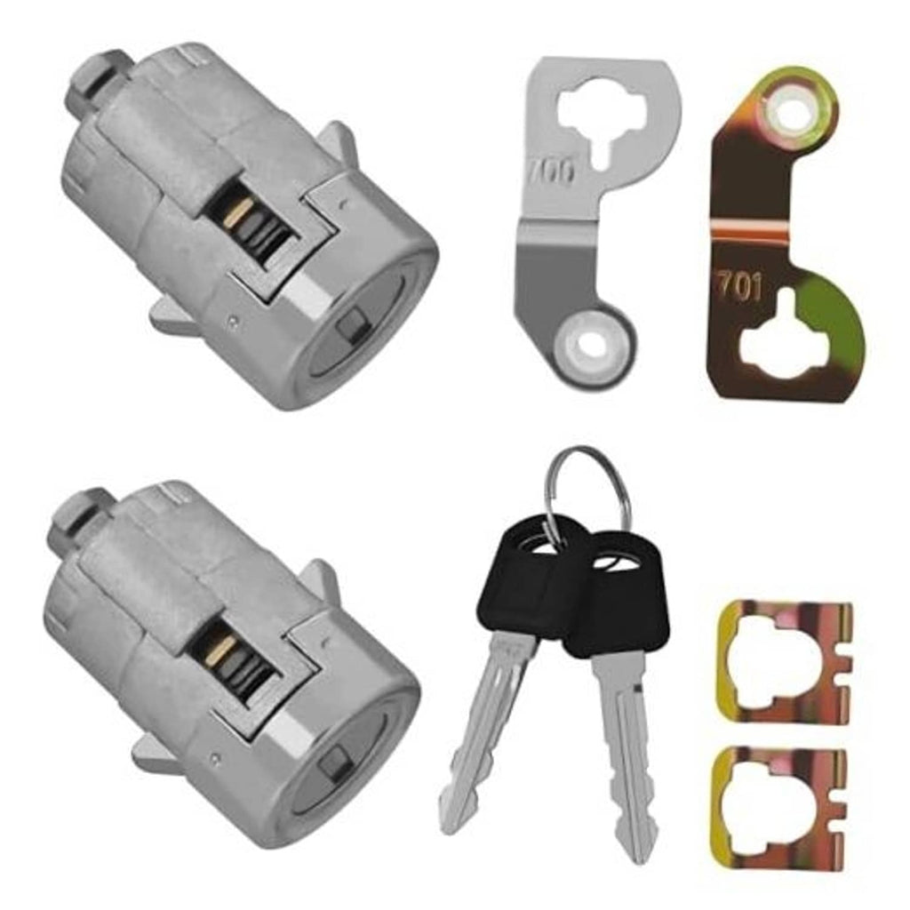 Silver car door lock cylinder kit with two lock cylinders and two keys