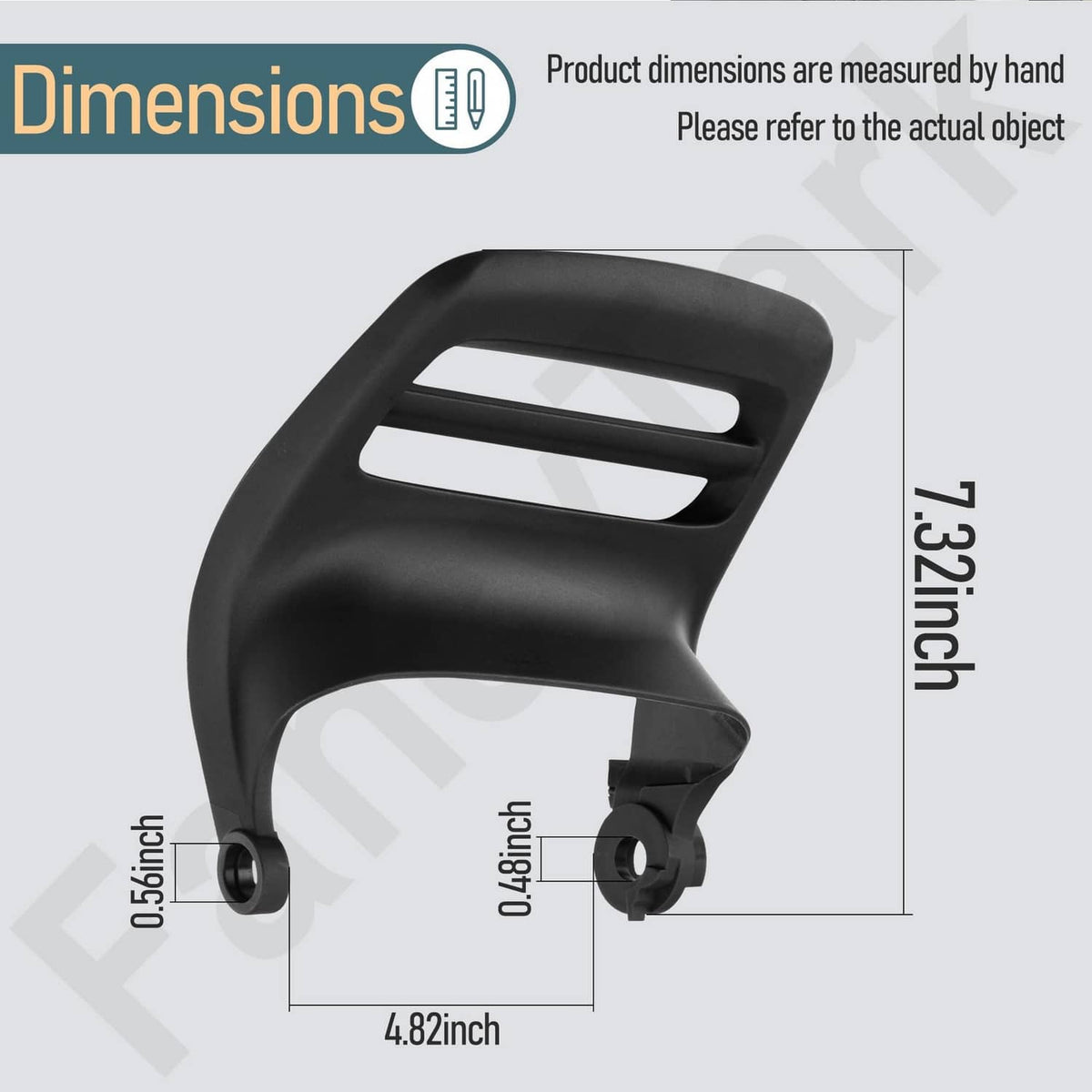 Black chainsaw chain brake handle, curved guard with two mounting grommets