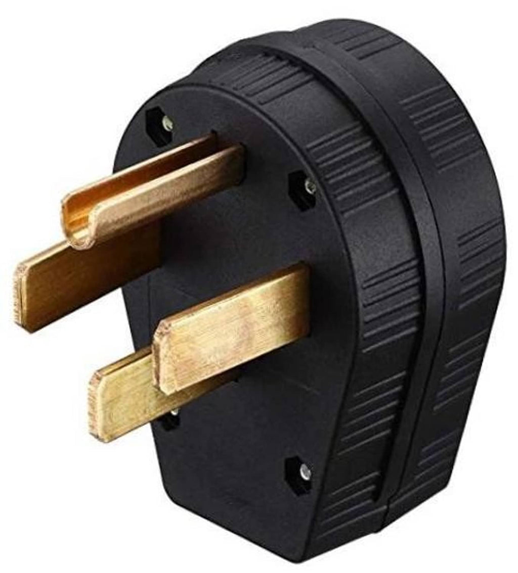 Electric dryer power plug with angled face and four brass blade prongs