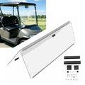Foldable clear golf cart windshield panel with mounting hardware and brackets