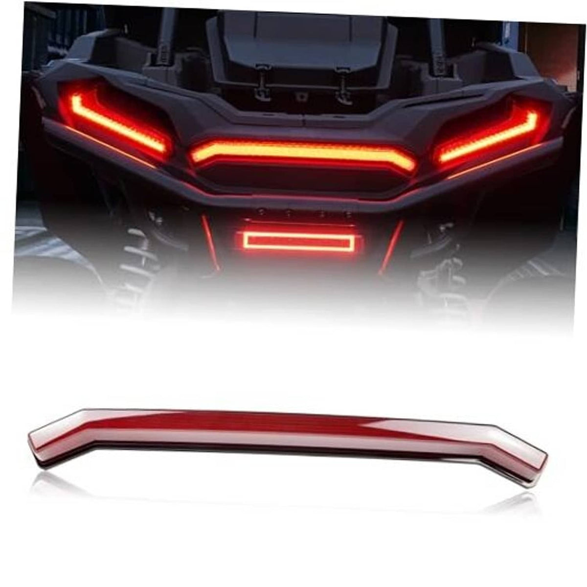 UTV rear center tail light with red glowing LED accent bar and slim central lamp