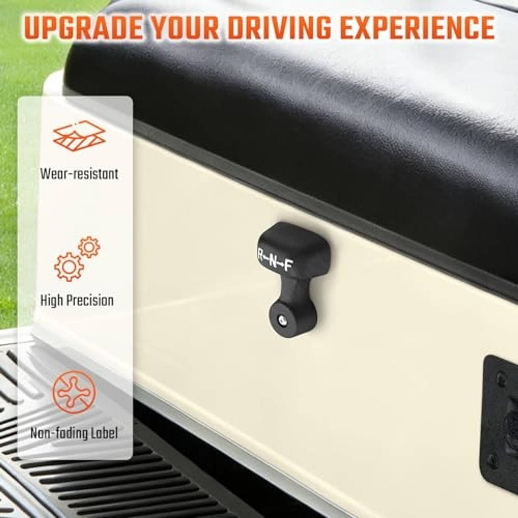 Black R-N-F shifter handle mounted on a golf cart control panel