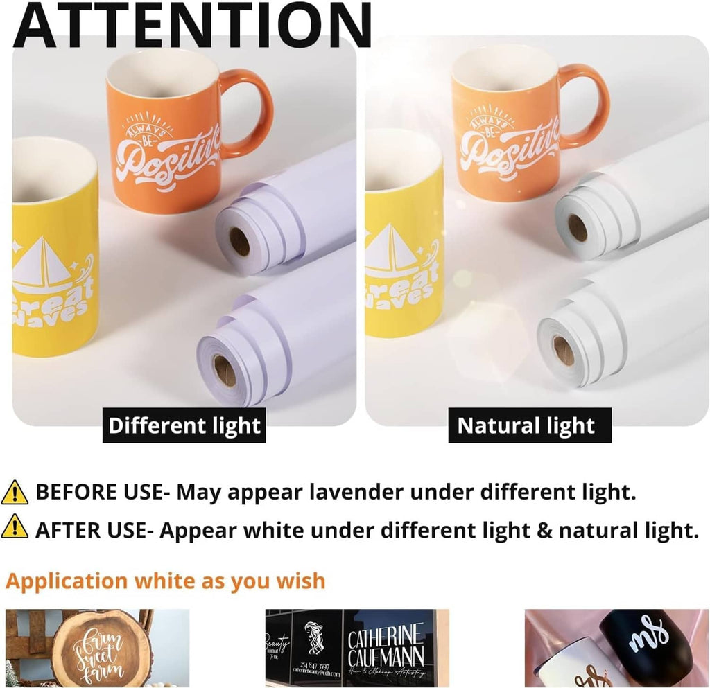 White adhesive vinyl roll showing different light appearances with small roll pieces
