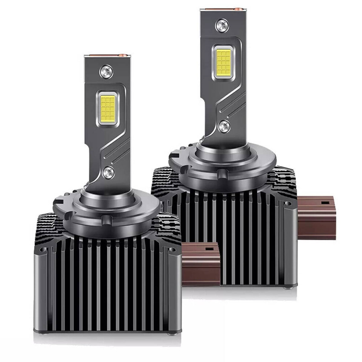 LED headlight bulb set, two black finned housings with rectangular LED chips