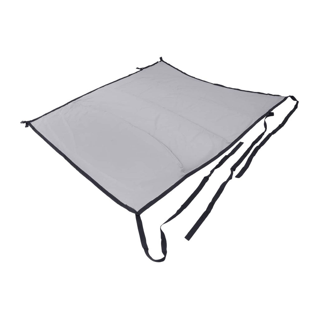 Grey aircraft cover with black edging and two looped securing straps
