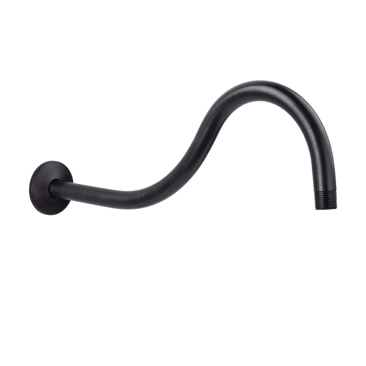 16-inch shower head extension arm with curved black tube and round wall mount
