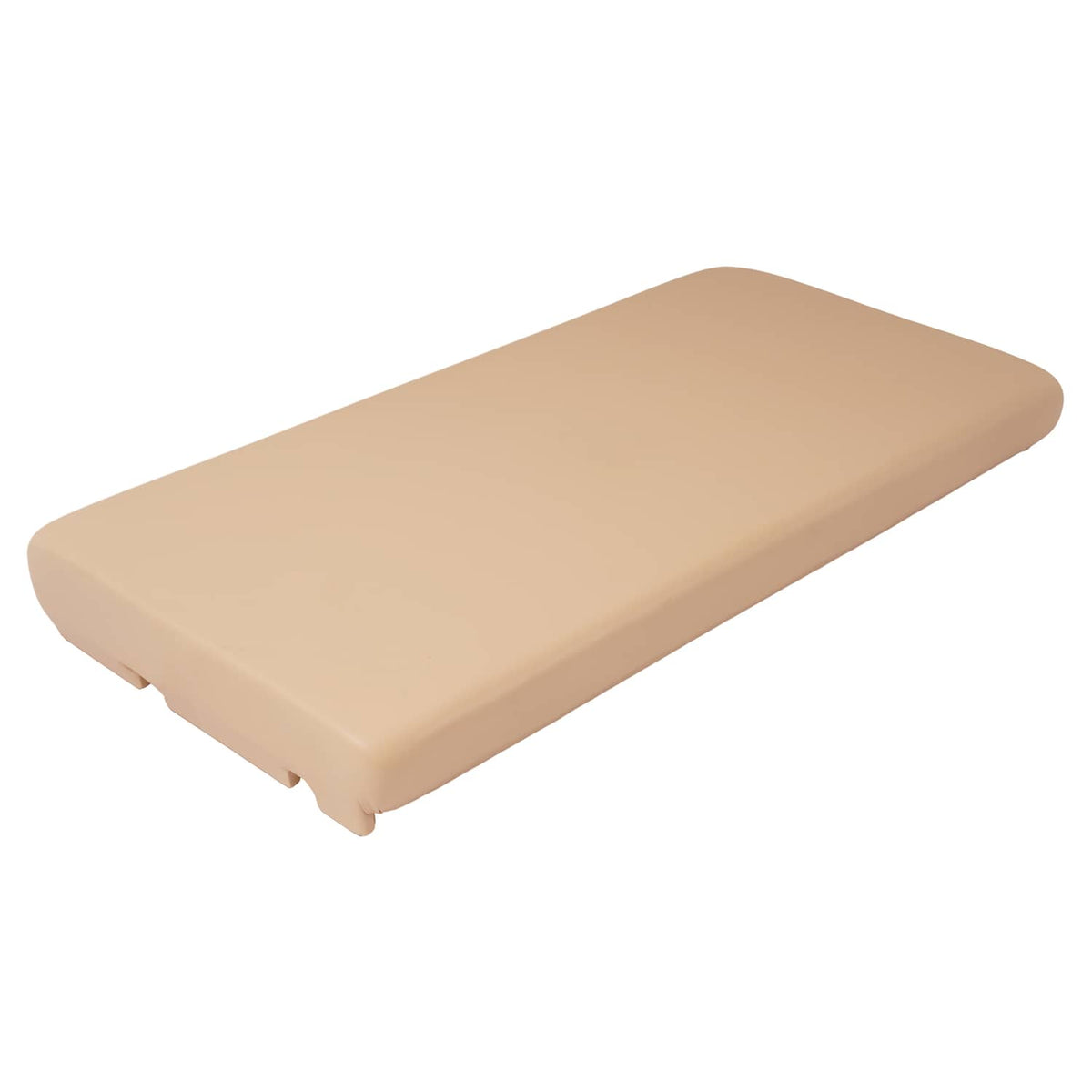 Tan seat bottom cushion with side cutouts and molded edges
