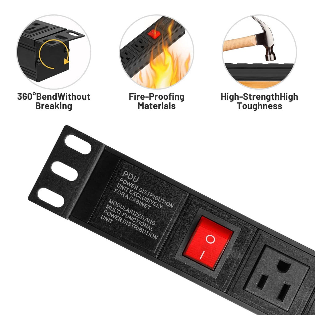 8-outlet rack-mount PDU power strip surge protector with red on/off switch