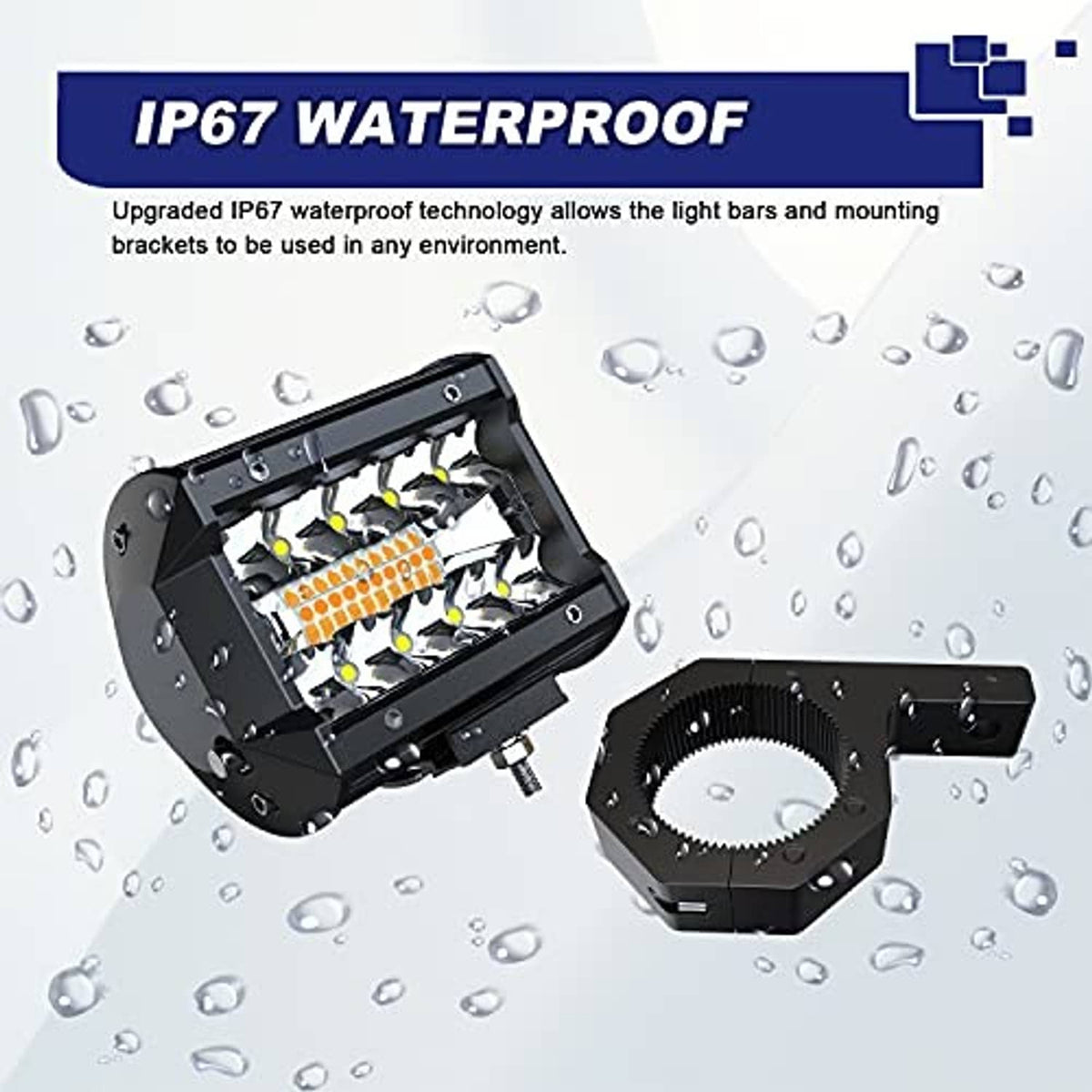 Black waterproof LED strobe pod light with sealed housing and mounting bracket
