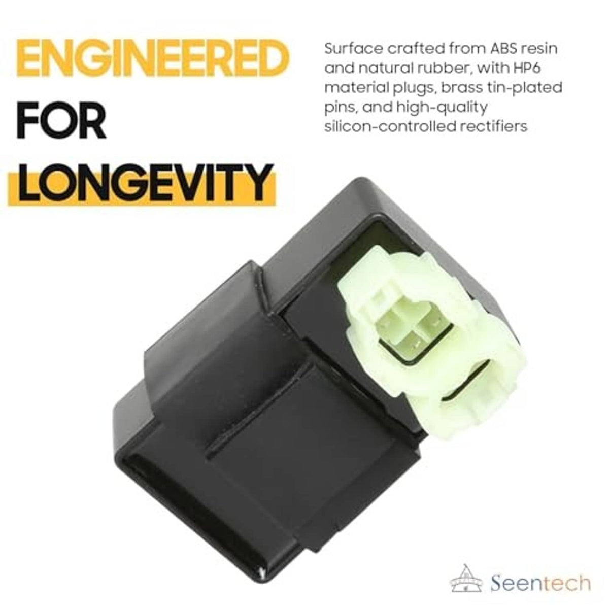 6-pin AC CDI ignition module angled view, black casing with light green connector