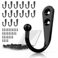Black wall-mounted coat hooks set with 15 curved hangers and mounting screws