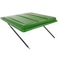 Green tractor sun shade canopy with hinged posts, rectangular vented top